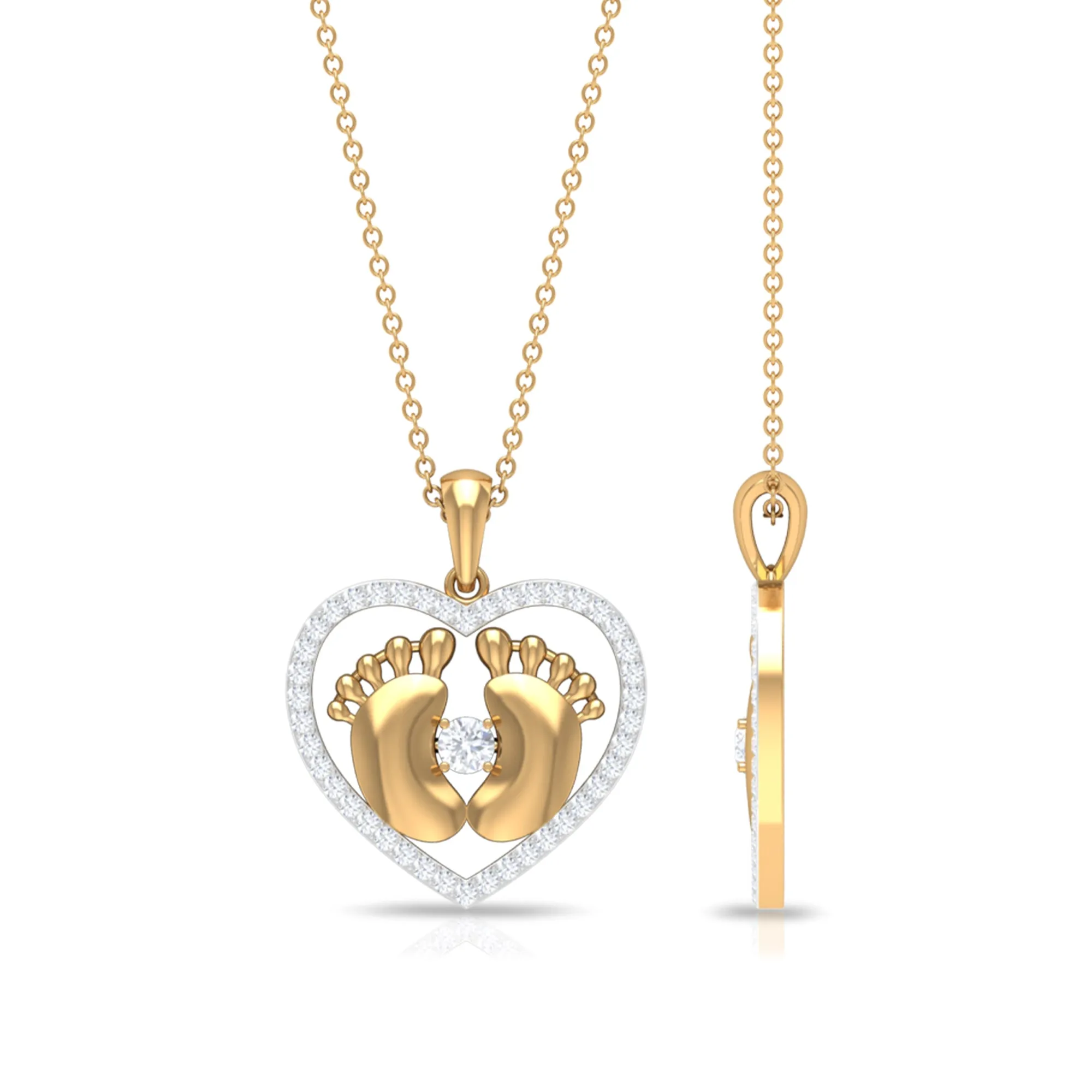 Mothers Day Gift Moissanite Heart Pendant with Baby Feet