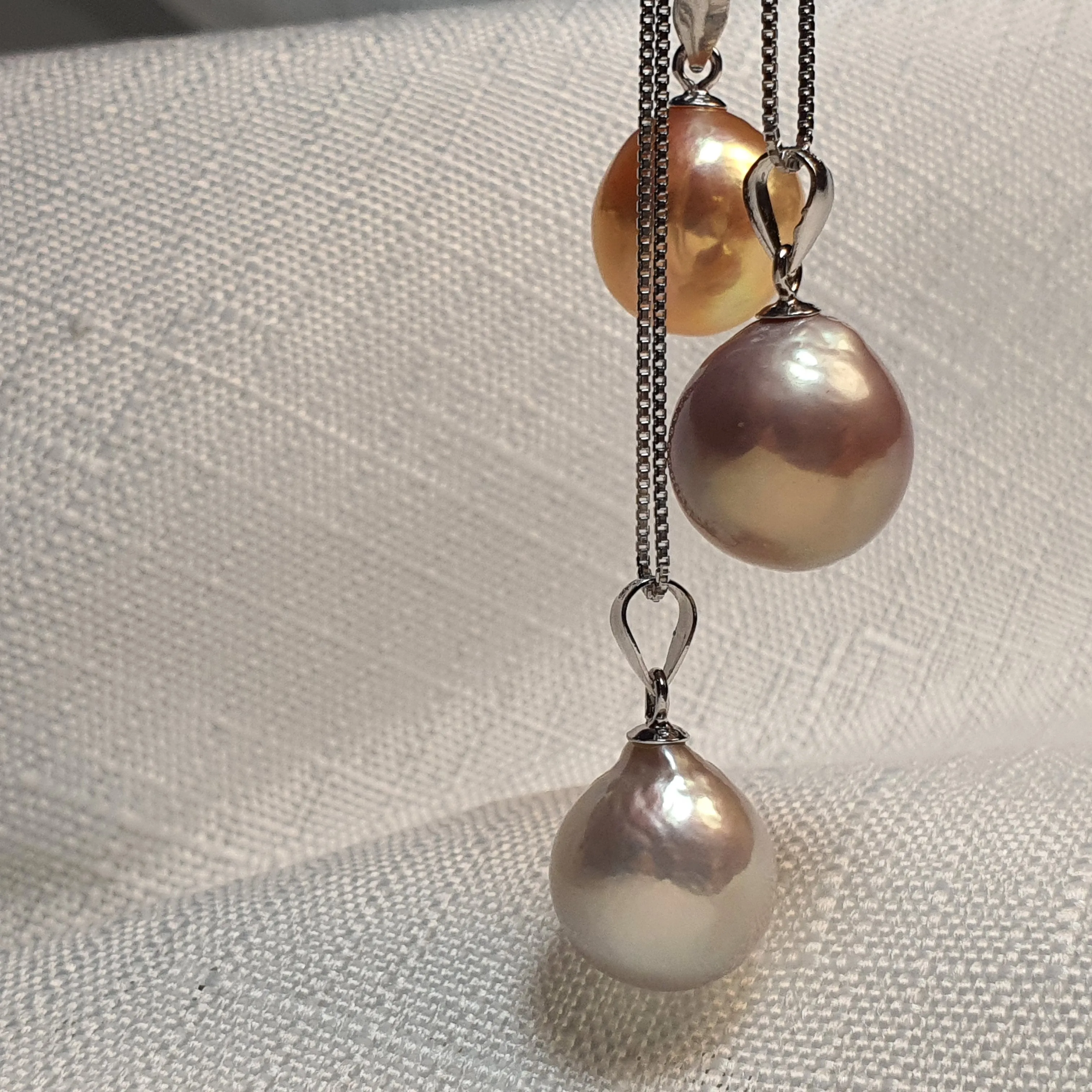 Multi-Coloured Baroque Pearl Pendant and Chain, Sterling Silver