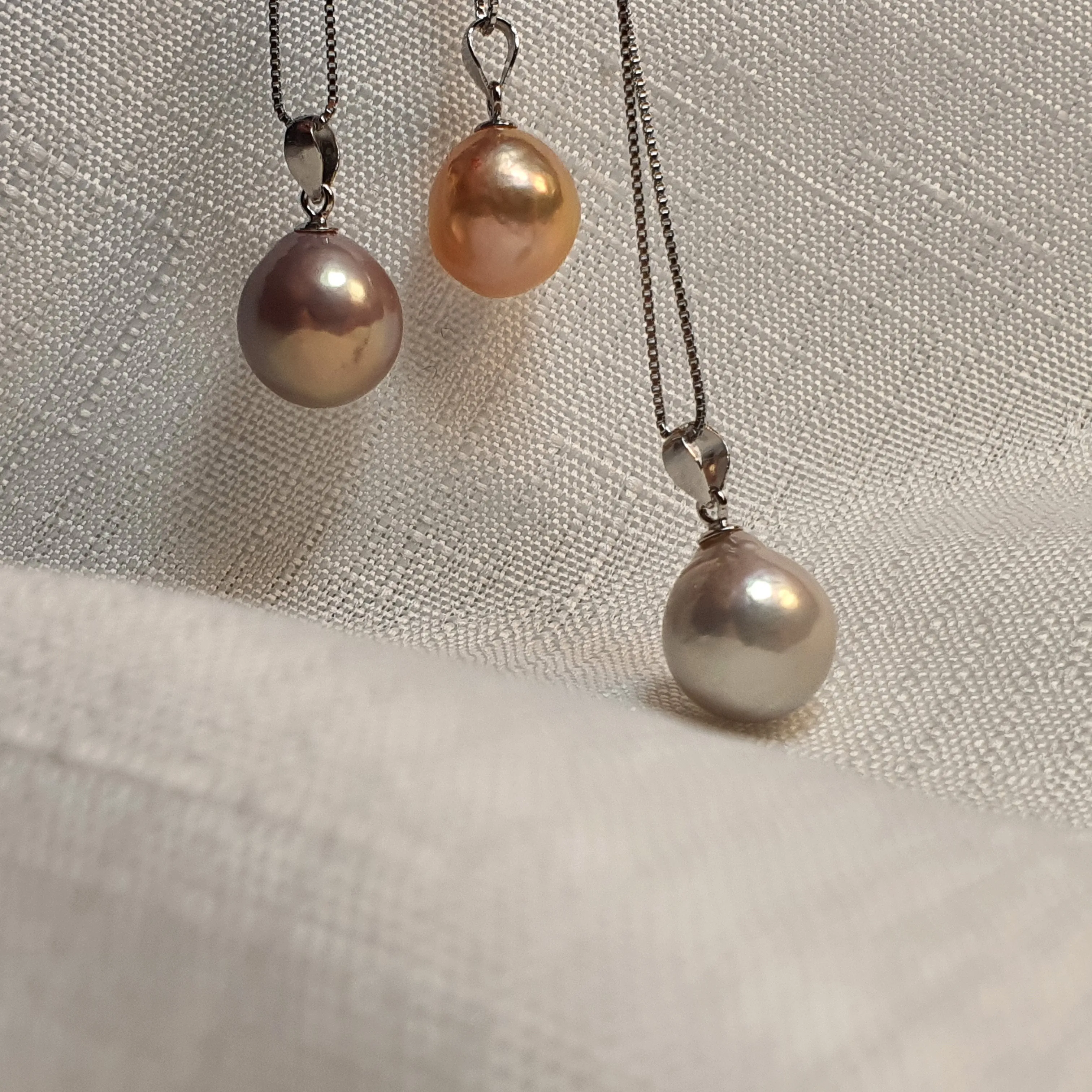 Multi-Coloured Baroque Pearl Pendant and Chain, Sterling Silver