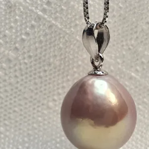 Multi-Coloured Baroque Pearl Pendant and Chain, Sterling Silver