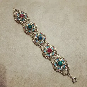 Multi coloured  Floral Swirl Gold Vintage Bracelet