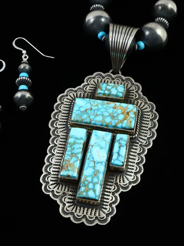 Native American Kingman Turquoise Necklace and Earrings Set