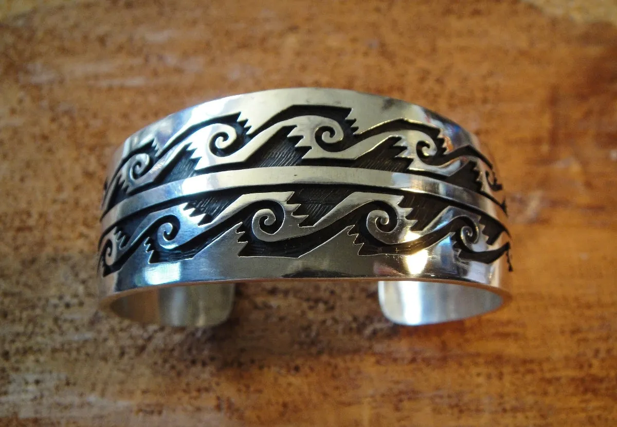 Native American Made Sterling Silver Hopi Cuff Bracelet