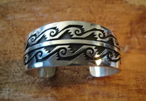 Native American Made Sterling Silver Hopi Cuff Bracelet