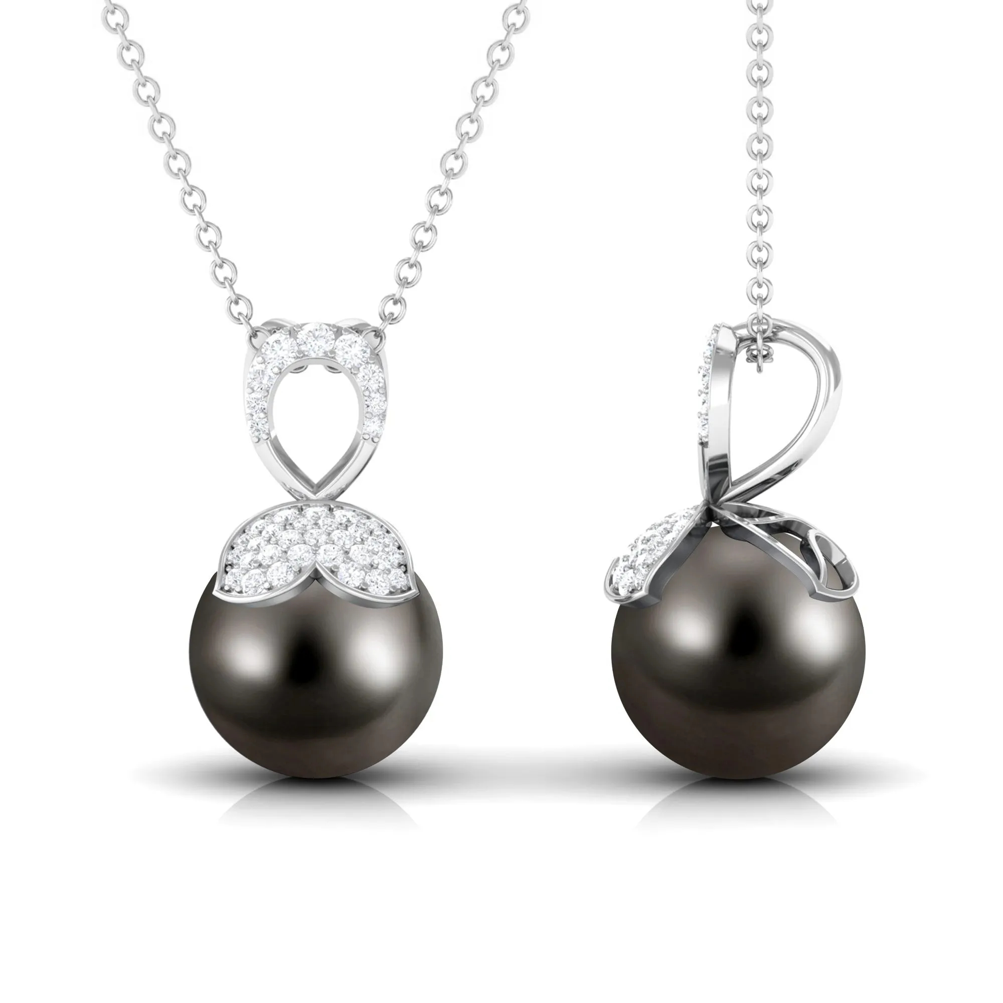 Nature Inspired Tahitian Pearl and Diamond Drop Pendant