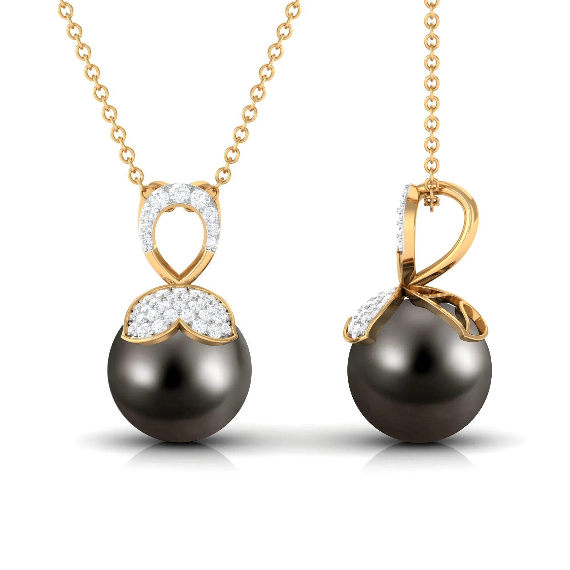 Nature Inspired Tahitian Pearl and Diamond Drop Pendant