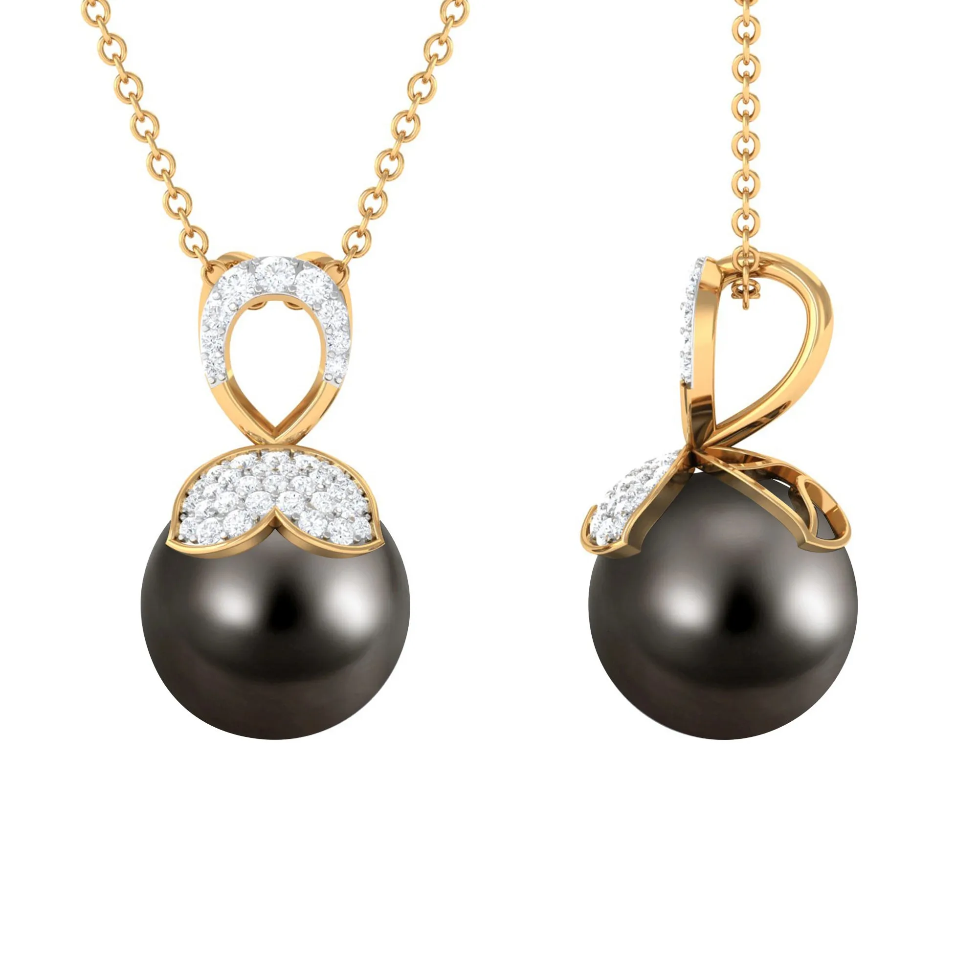 Nature Inspired Tahitian Pearl and Diamond Drop Pendant