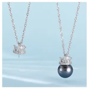 Necklace Pendant Blank Setting Crown Charm 10x16mm Sterling Silver White Gold Fine 925 For One Pearl Prong DIY Jewelry Finding Wholesale 1pc