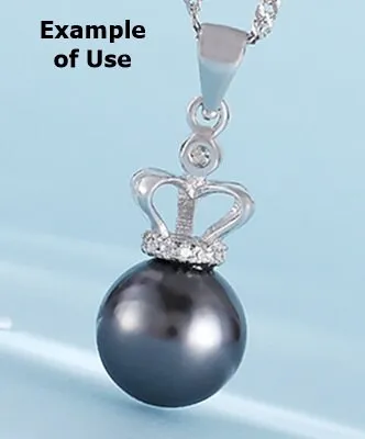 Necklace Pendant Blank Setting Crown Charm 10x26mm Sterling Silver White Gold Fine 925 For One Pearl Prong DIY Jewelry Finding Wholesale 1pc