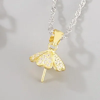 Necklace Pendant Blank Setting Flower Charm 12x22mm Sterling Silver Fine 925 For One Bead No Prong DIY Jewelry Finding Wholesale 1pc