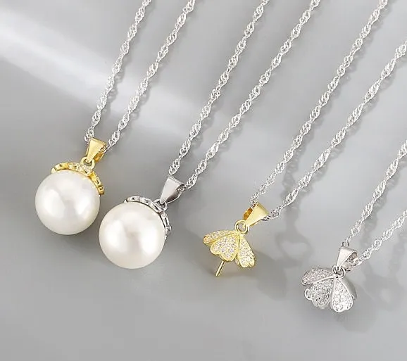 Necklace Pendant Blank Setting Flower Charm 12x22mm Sterling Silver Fine 925 For One Bead No Prong DIY Jewelry Finding Wholesale 1pc