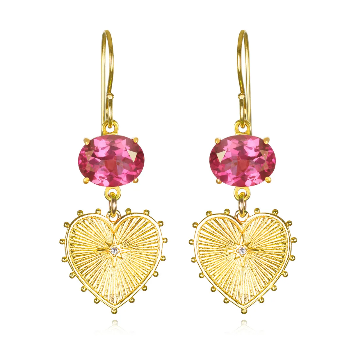 New! Beaded Heart Dangles-Pink Topaz