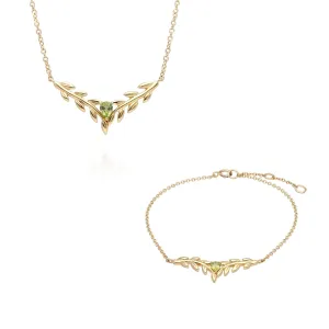 O Leaf Peridot Halskette & Armband Satz in 9ct Gelb Gold