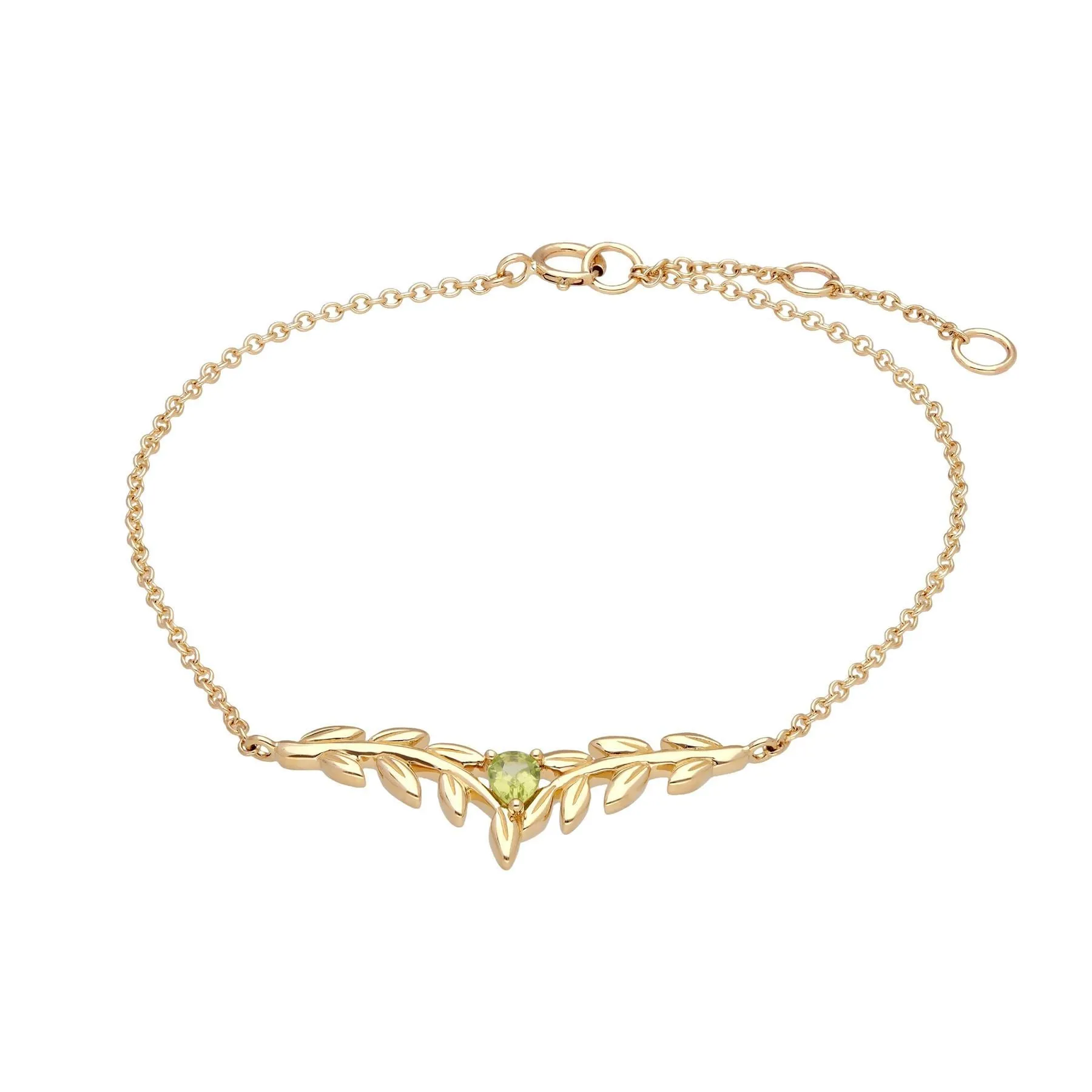 O Leaf Peridot Halskette & Armband Satz in 9ct Gelb Gold