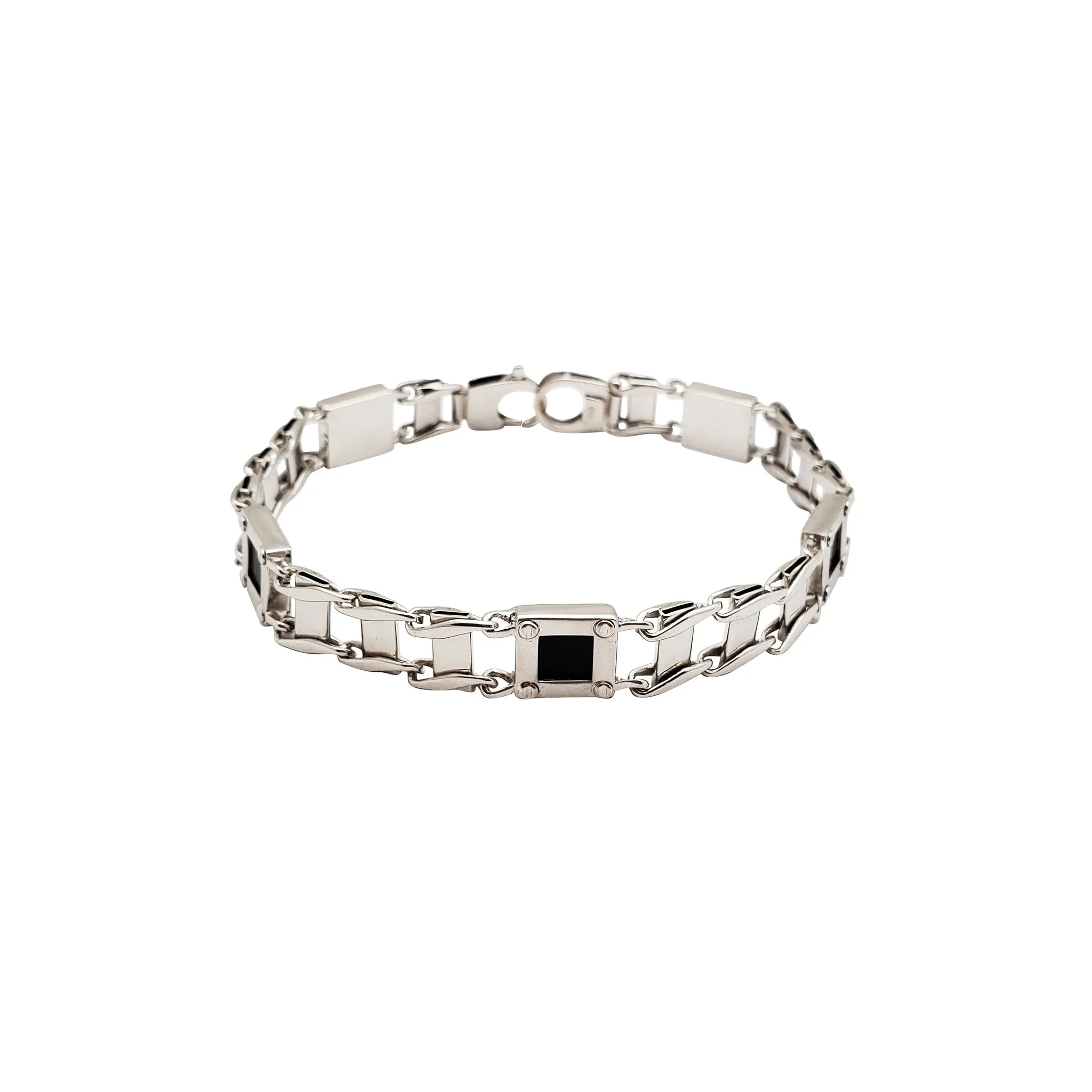 Onyx Square Railroad Link Bracelet (14K)