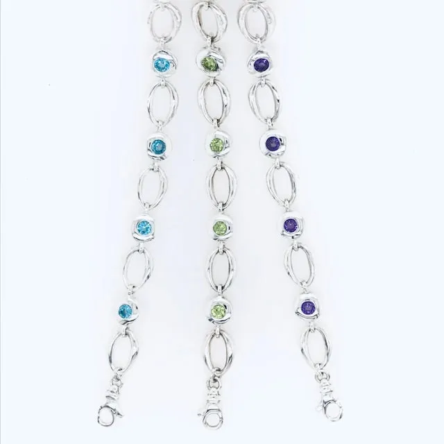 Open Oval and Gemstone Link Bracelet