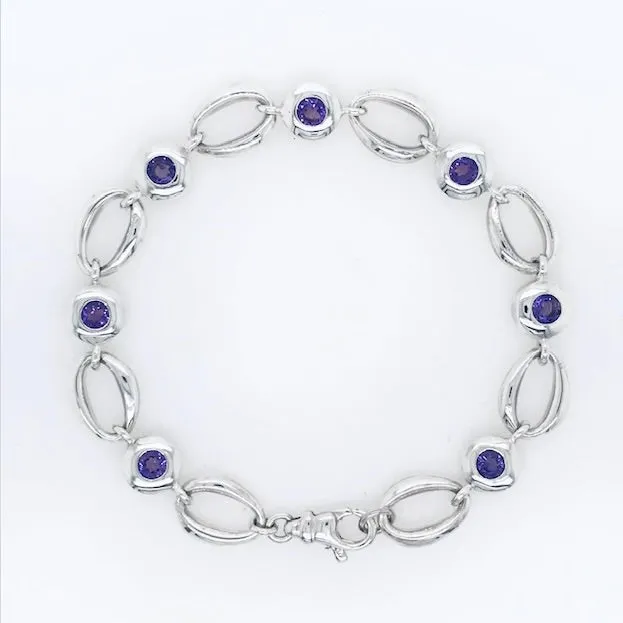 Open Oval and Gemstone Link Bracelet