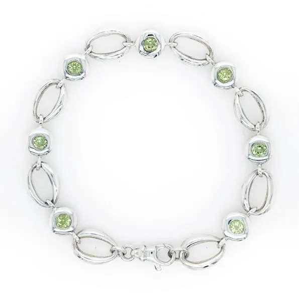 Open Oval and Gemstone Link Bracelet