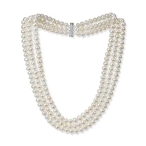 Original Three-layer 7mm AA Grade White Pearl Necklace