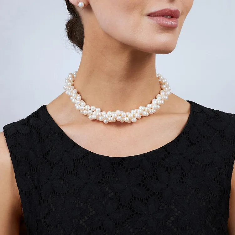 Original Three-layer 7mm AA Grade White Pearl Necklace