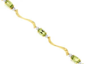 Oval Peridot with Diamond Accented Bracelet in Yellow Gold