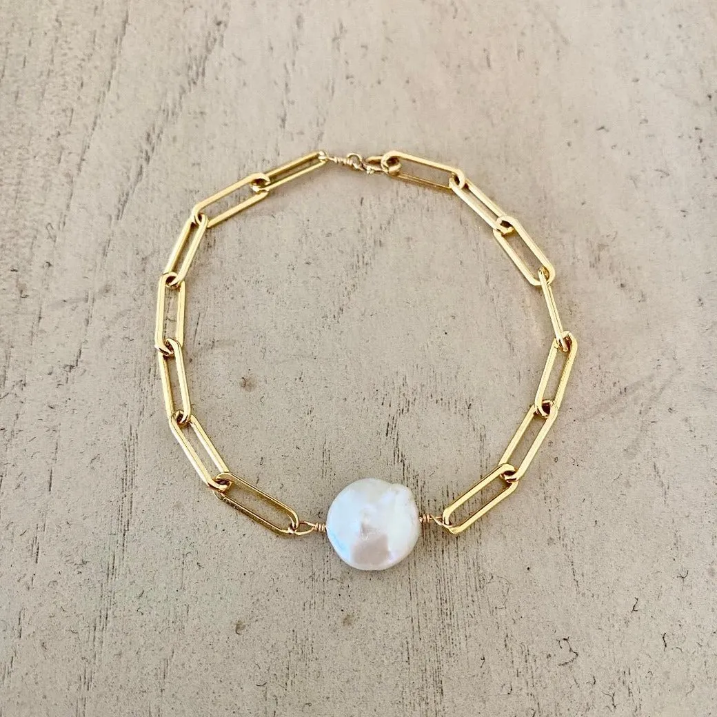 Paperclip Bracelet with Pearl