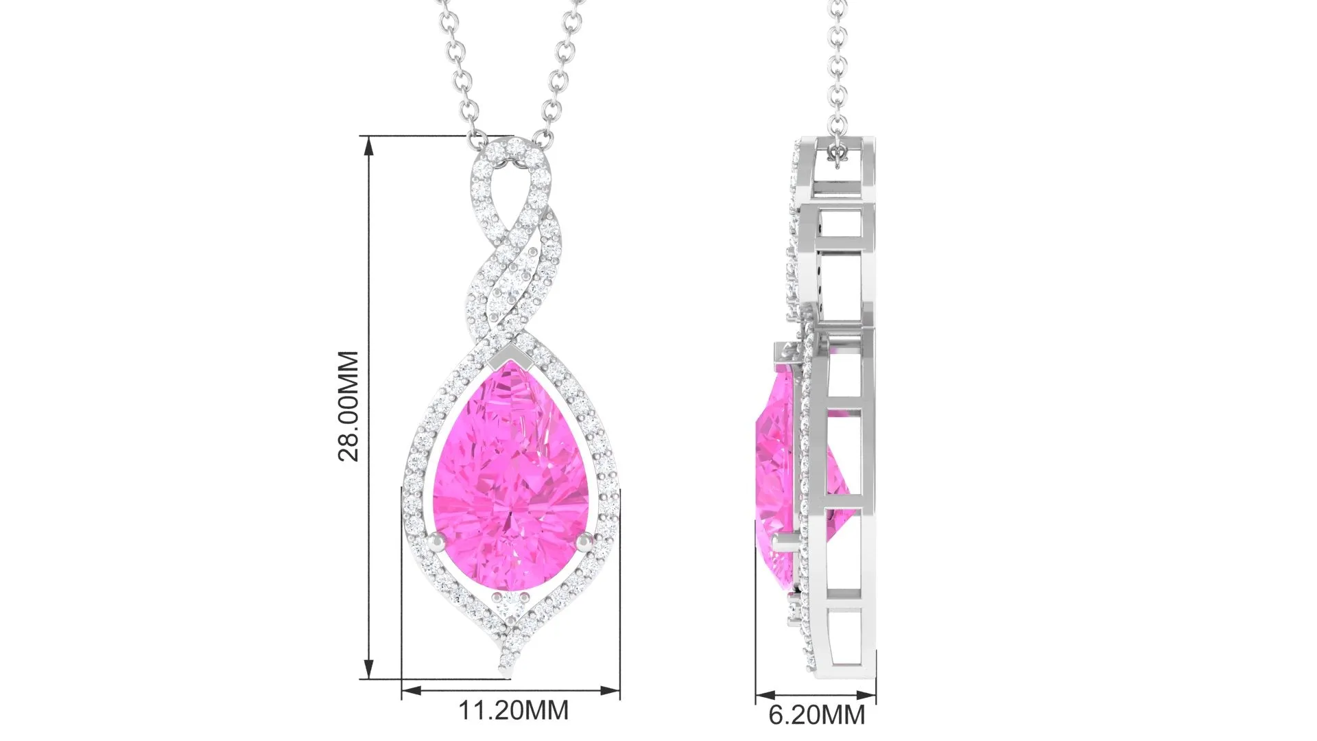 Pear Cut Created Pink Sapphire and Diamond Teardrop Pendant