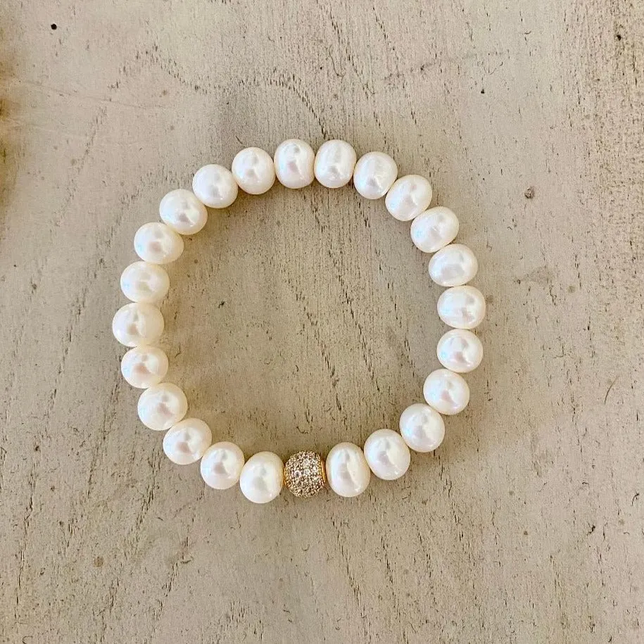 Pearl Bracelet with Disco Ball