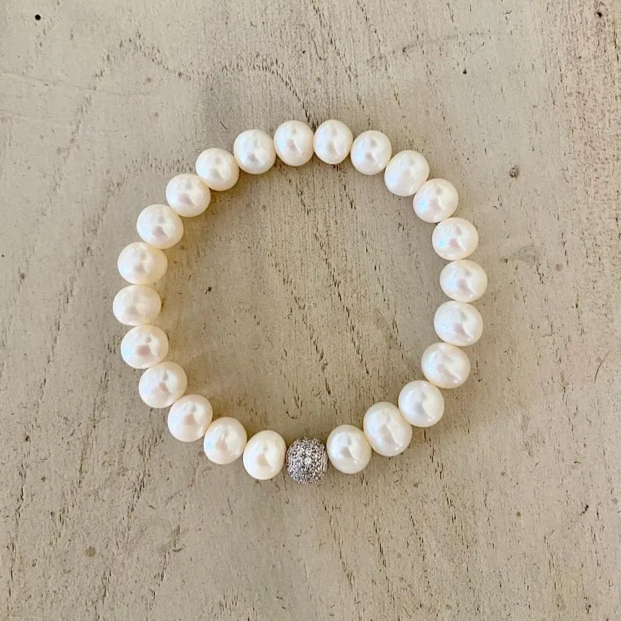 Pearl Bracelet with Disco Ball