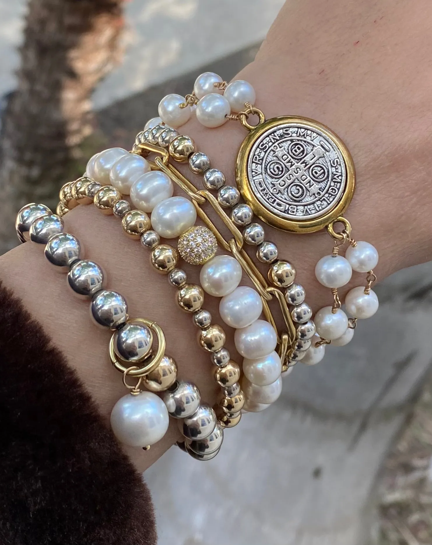 Pearl Bracelet with Disco Ball