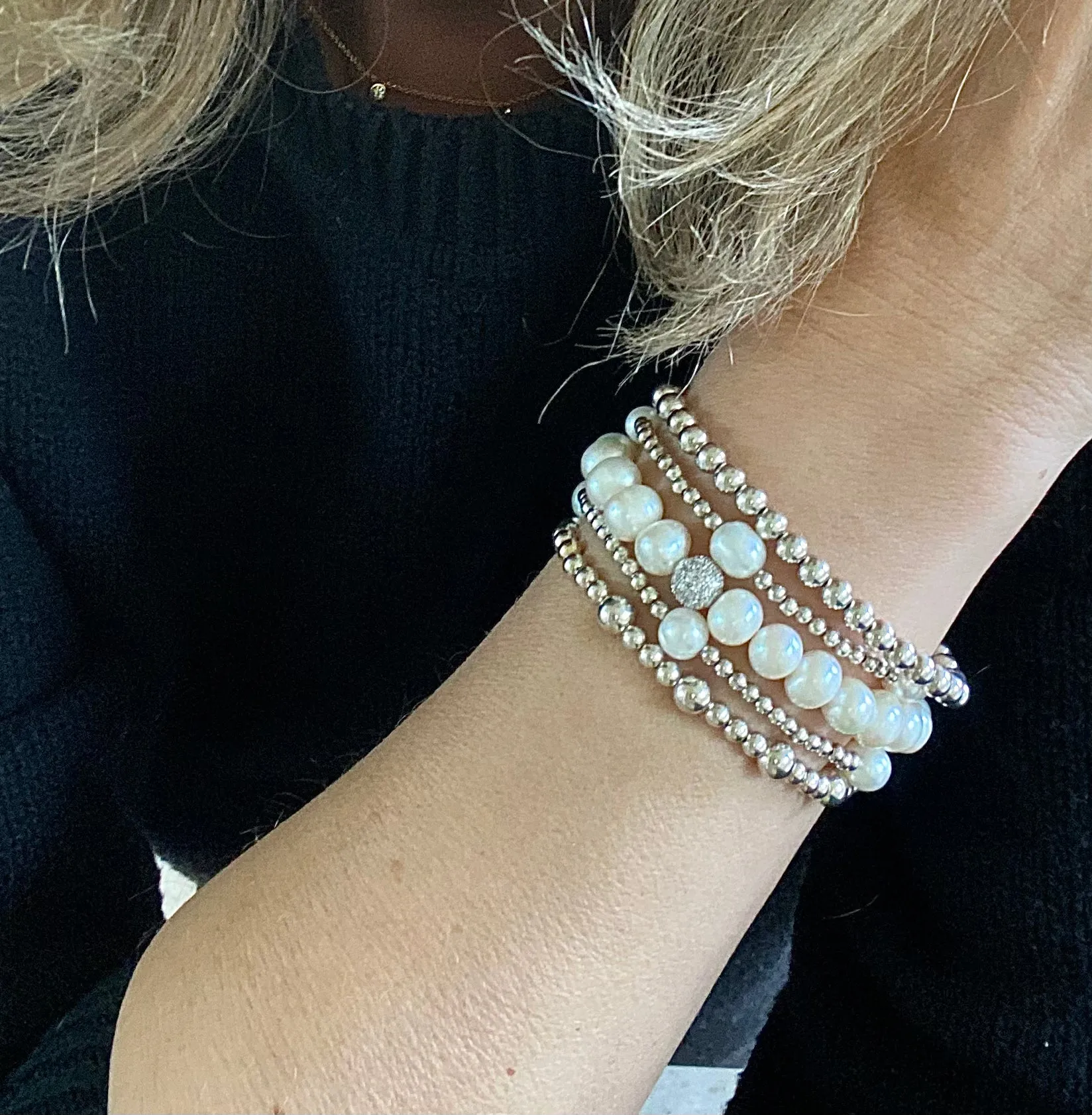 Pearl Bracelet with Disco Ball