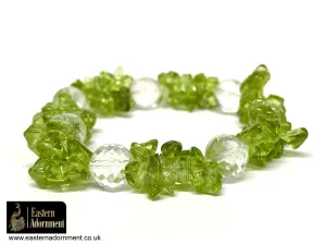 Peridot Crystal Chip Bracelet with Clear Quartz Beads
