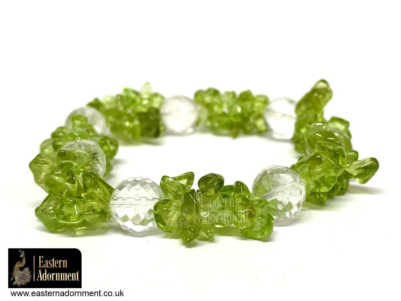 Peridot Crystal Chip Bracelet with Clear Quartz Beads
