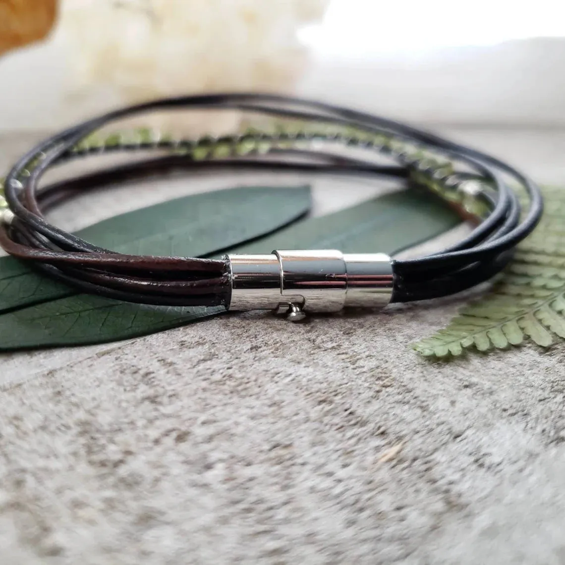 Peridot leather bracelet