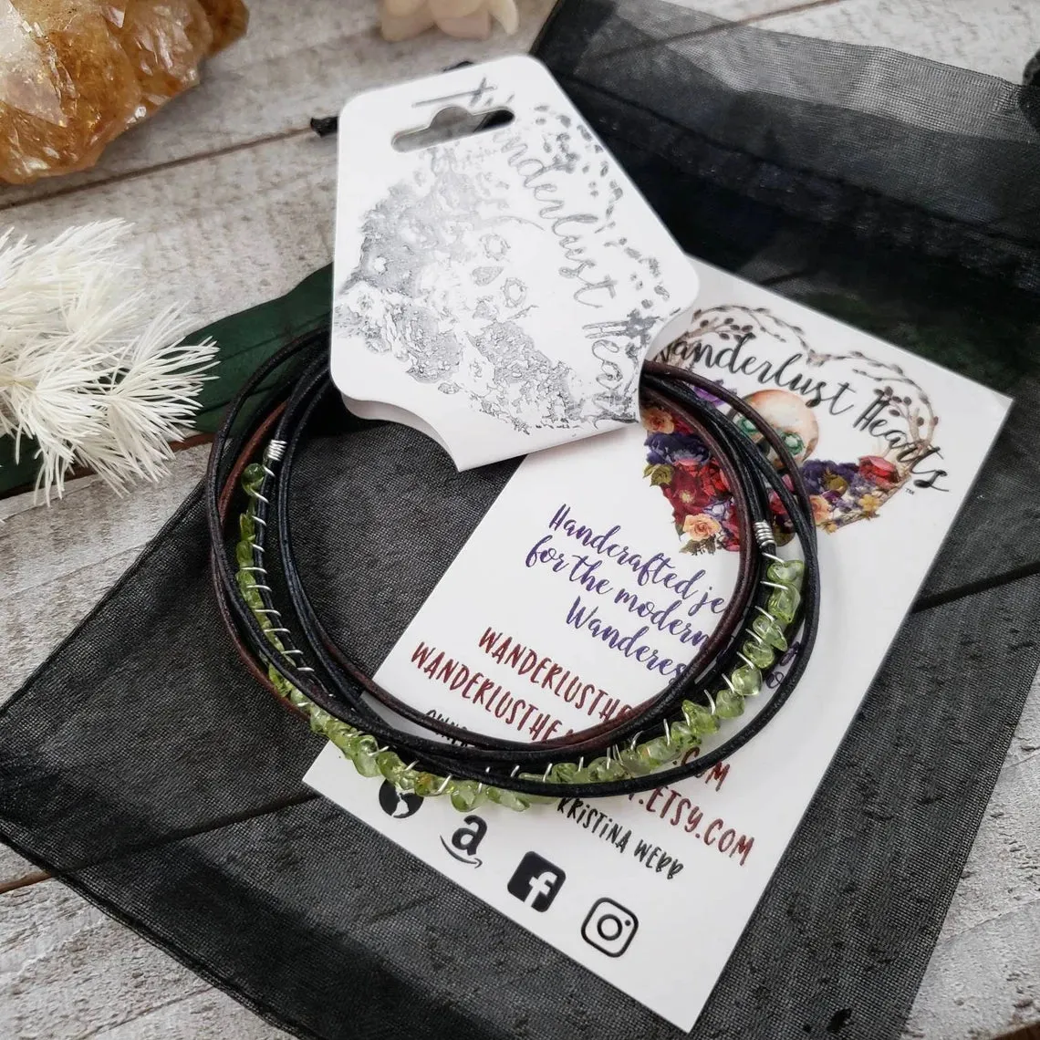 Peridot leather bracelet