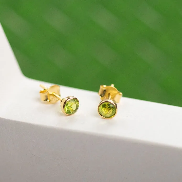 Peridot Mini Stud Earrings | Gold - August