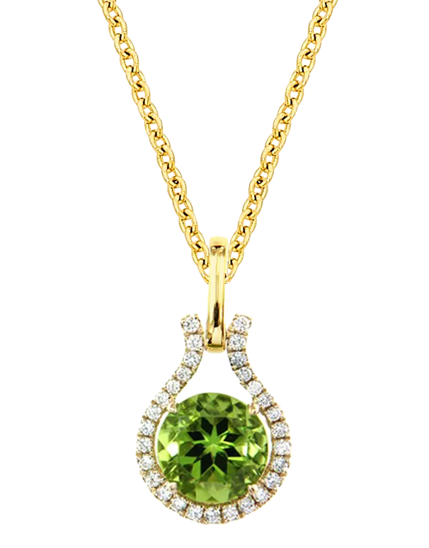 Peridot Pendant - 14ct Yellow Gold Peridot and Diamond Pendant - 786912