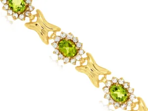 Peridot with Diamond Halo Bracelet in Yellow Gold