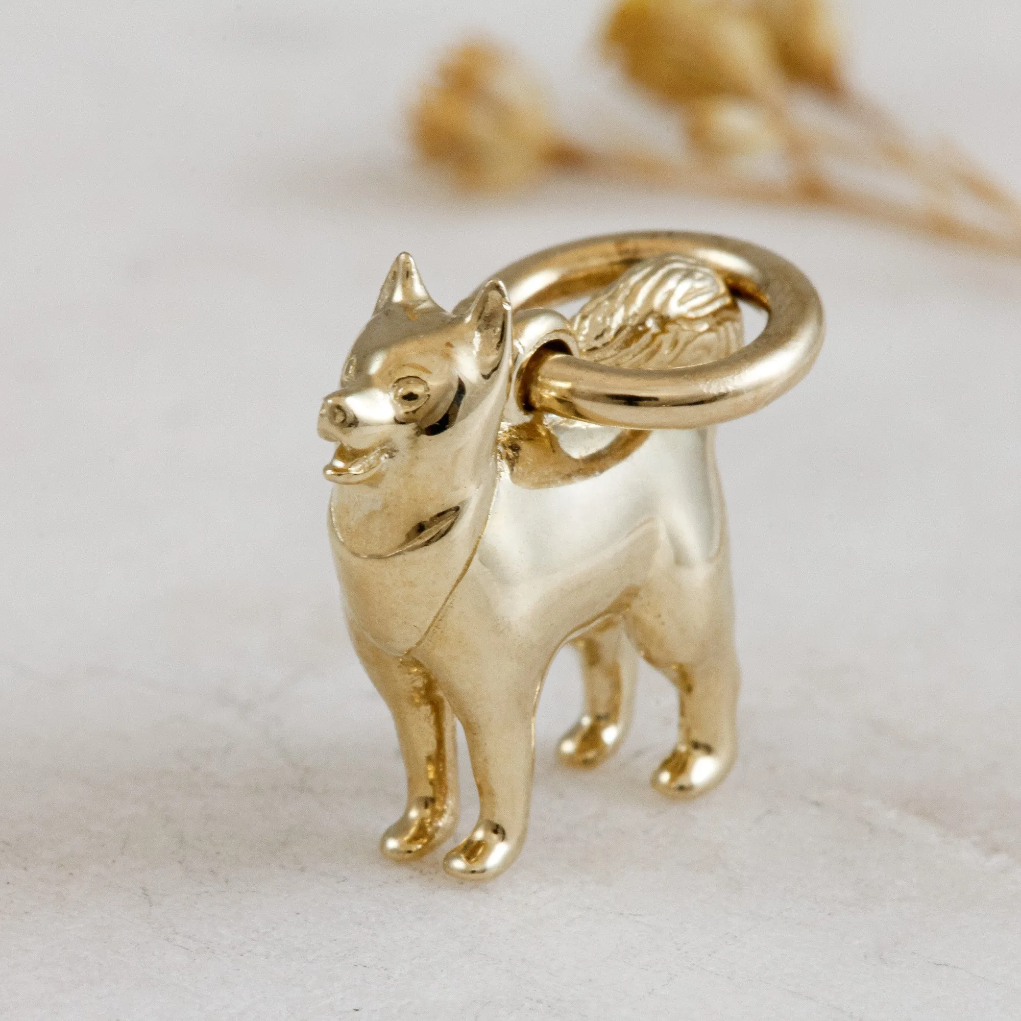 Pomsky Solid Gold Dog Charm