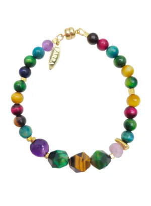 Rainbow Color Tiger-eye Stone With Amethyst Bracelet NB007