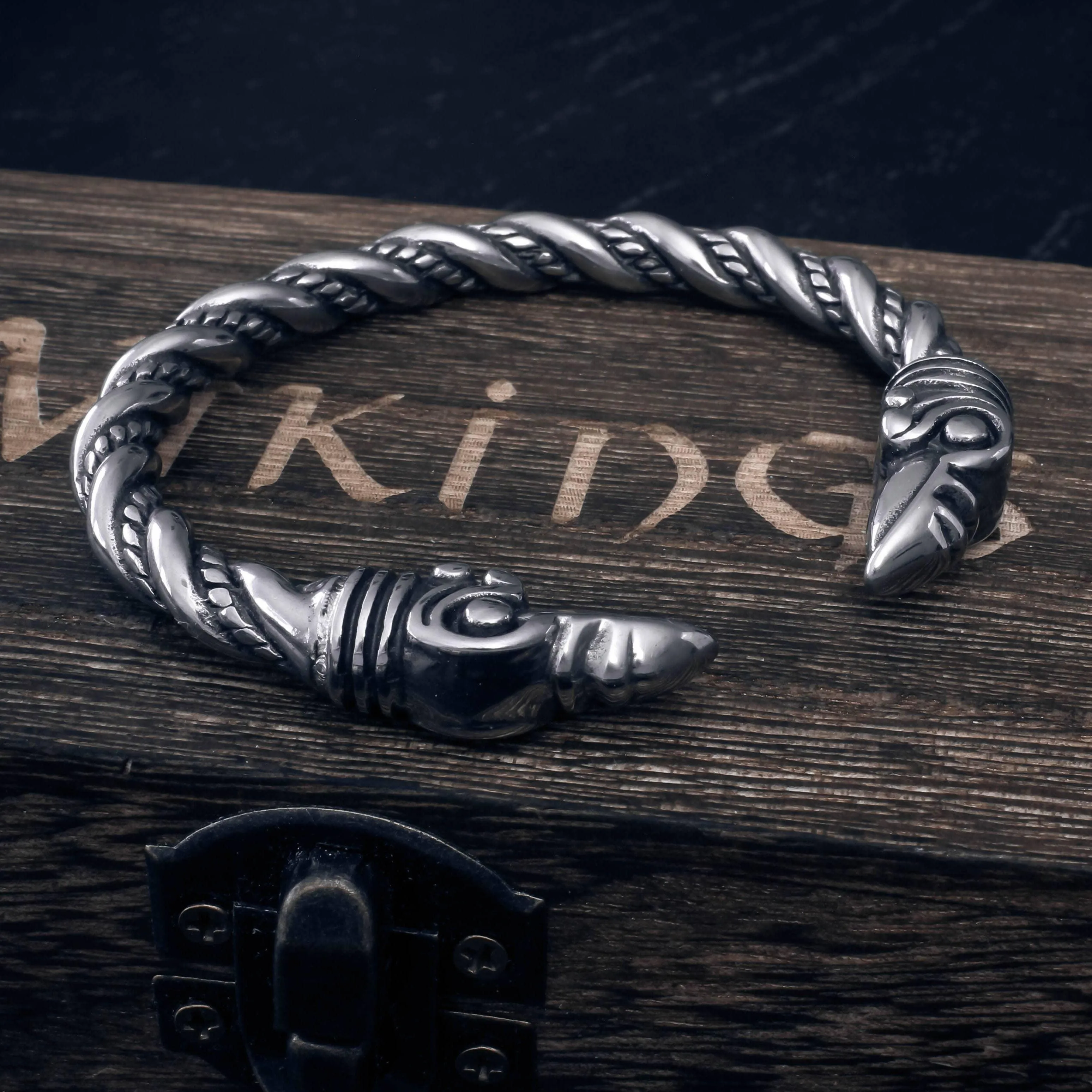Raven Head Torc Bracelet - Sterling Silver