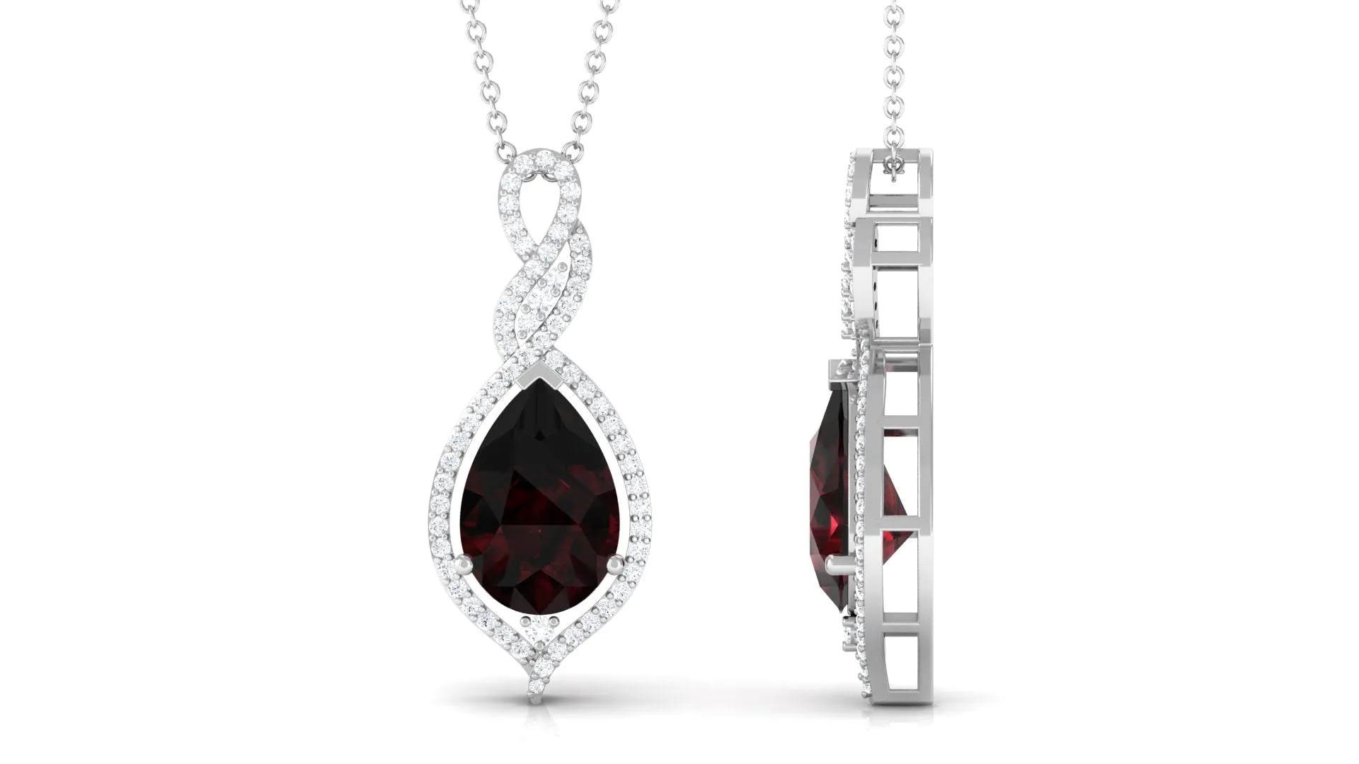 Real Garnet and Diamond Teardrop Dangle Pendant