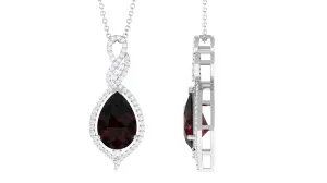 Real Garnet and Diamond Teardrop Dangle Pendant