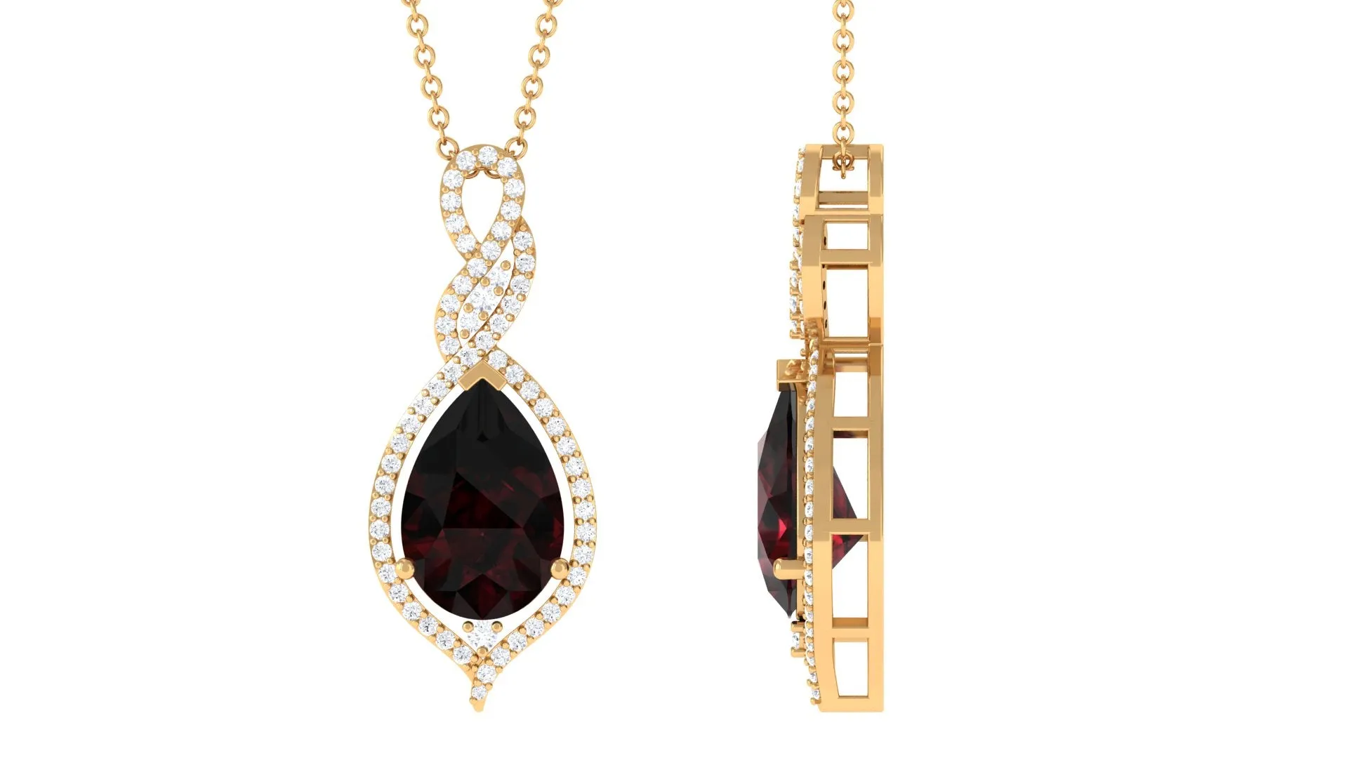 Real Garnet and Diamond Teardrop Dangle Pendant