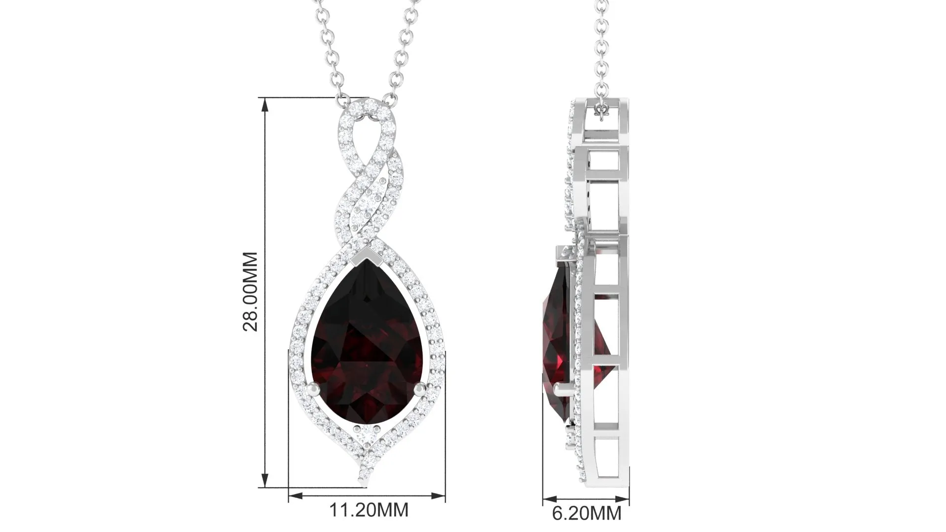 Real Garnet and Diamond Teardrop Dangle Pendant