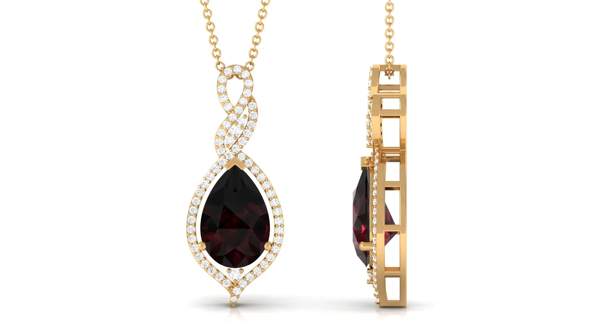 Real Garnet and Diamond Teardrop Dangle Pendant