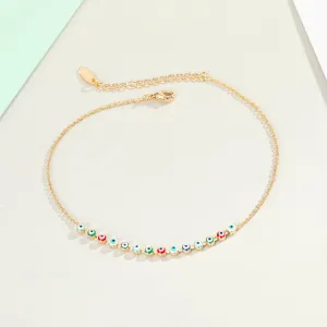 Real Gold-Plated Water Drop Tassel Anklet Dripping Oil Turkish Blue Eye Anklet Summer Beach Footwear