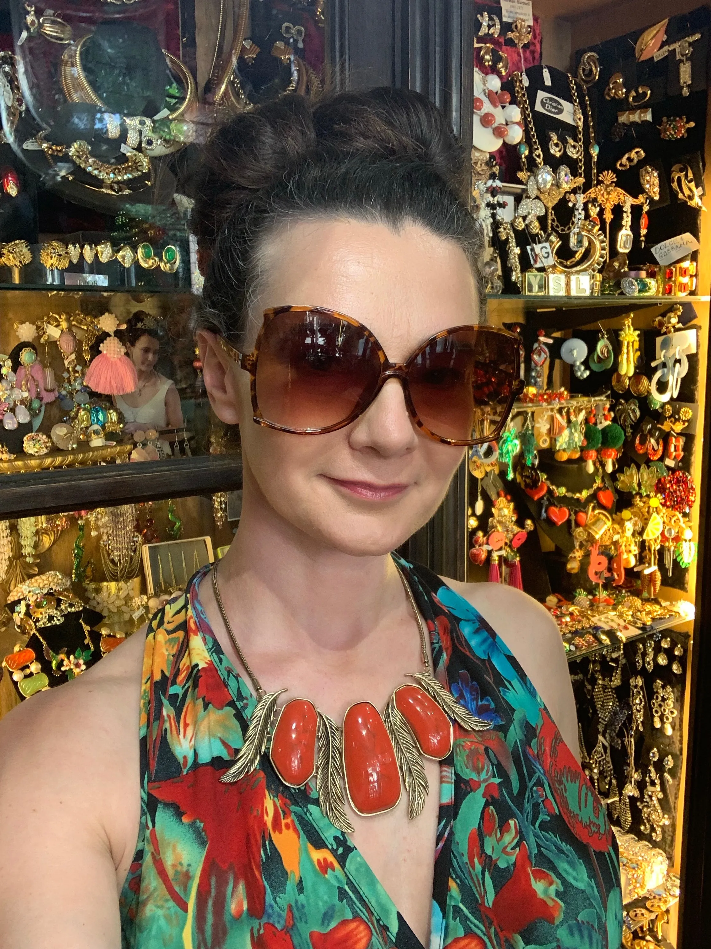 Red Feather Statement Necklace