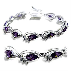 Rhodium Brass Bracelet with AAA Grade CZ in Amethyst for Women Style 415701