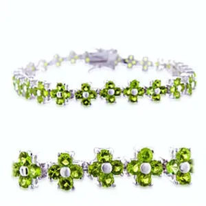 Rhodium Brass Bracelet with Synthetic Spinel in Peridot for Women Style 36715